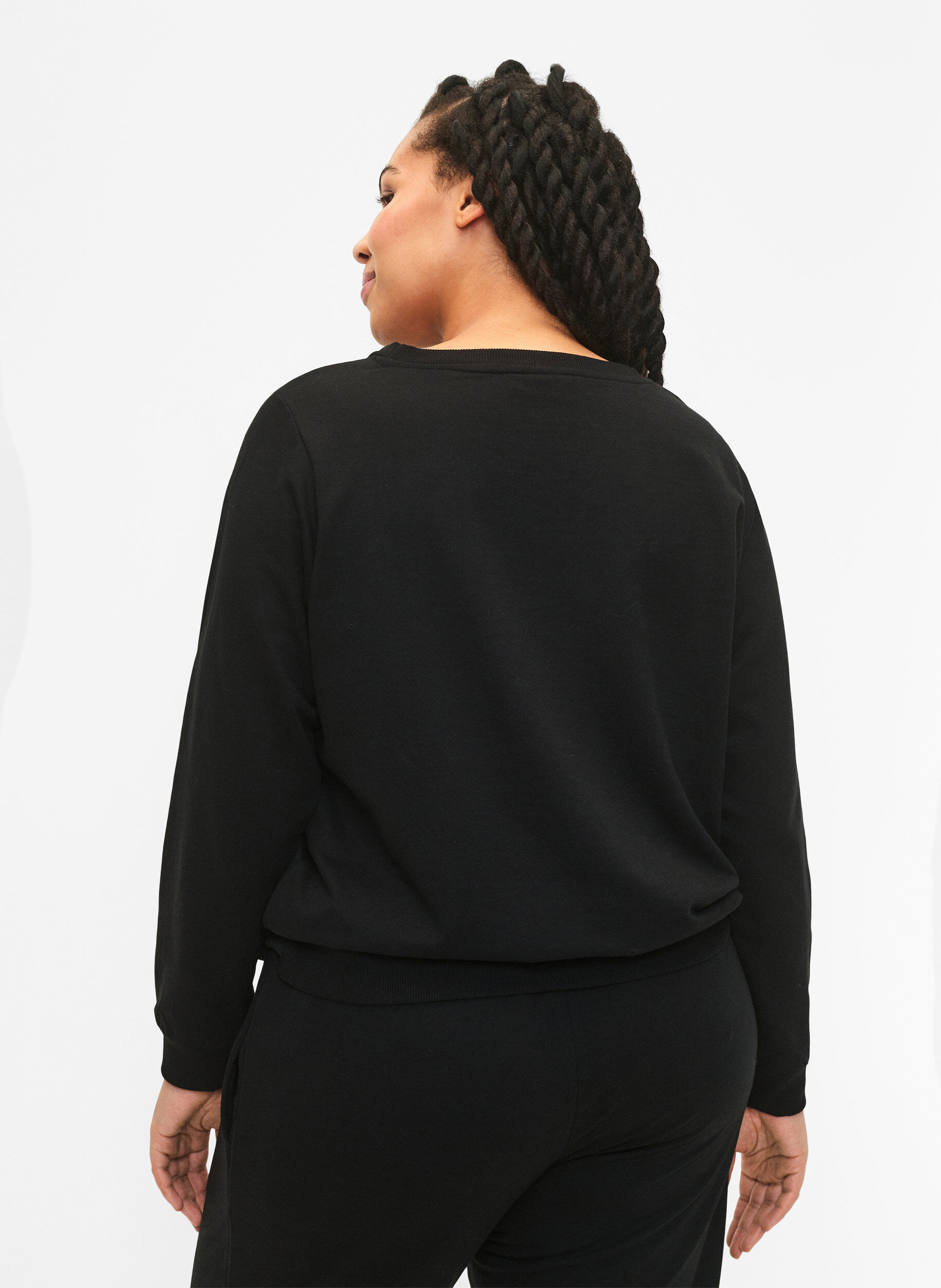 Zizzi Sweatshirt med tekst, Black W. Reset, Model image number 1
