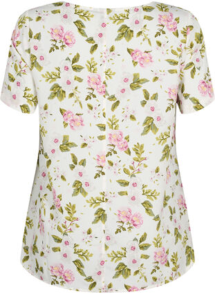 FLASH - Bluse med korte ermer og mønster, Off White Flower, Packshot image number 1