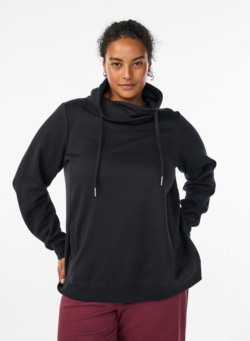 Genser med h&oslash;y hals og lommer, Svart, Model image number 0