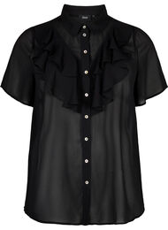 Kortermet skjortebluse med volanger, Black