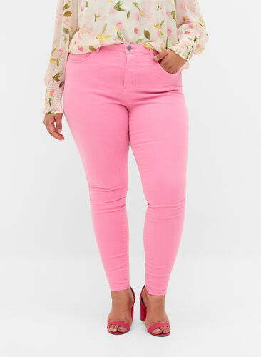 Amy jeans med høyt liv og super slim fit, Rosebloom, Model image number 1