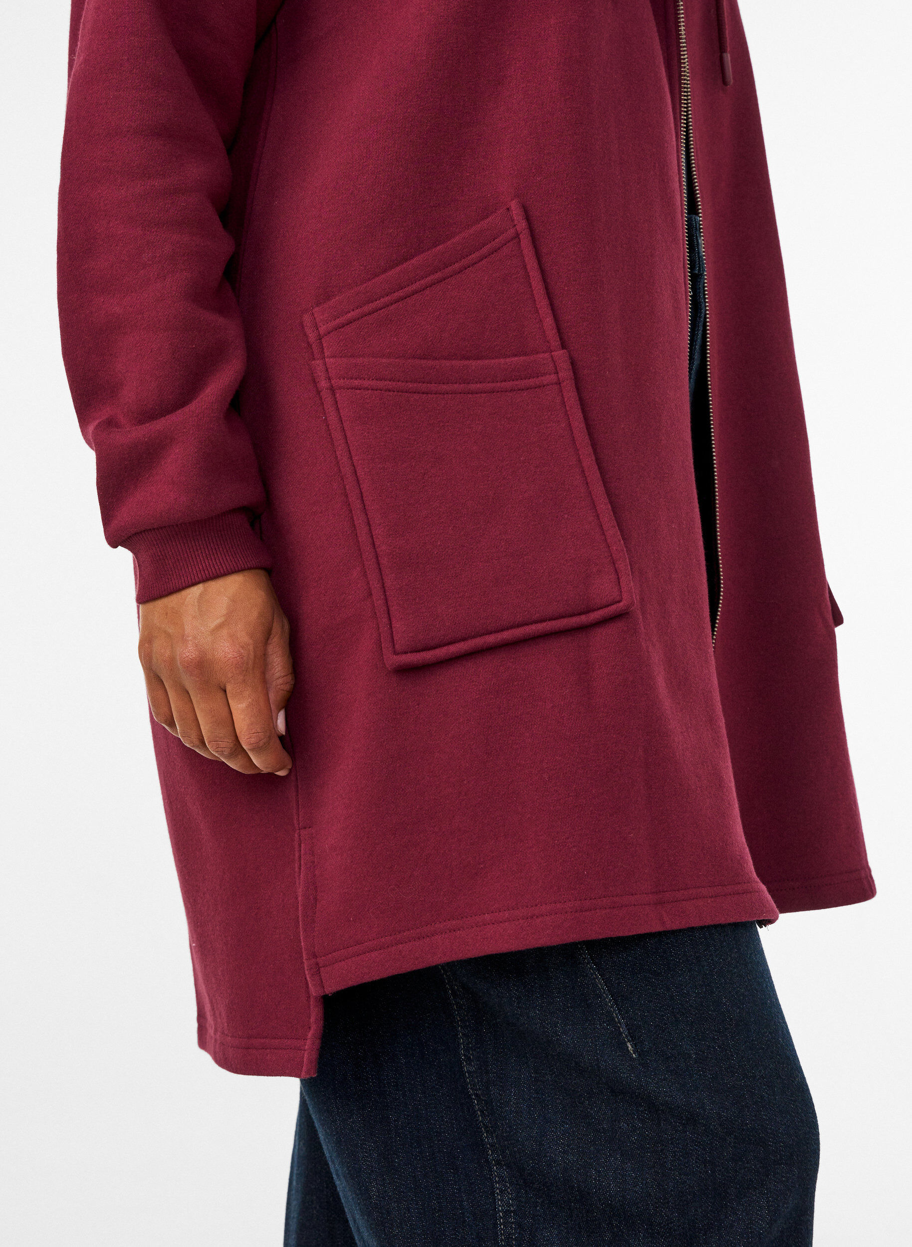 ZizziLang hettegenser-cardigan med glidel&aring;s, R&oslash;d, Model image number 3