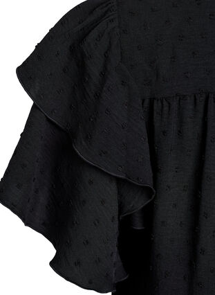 Zizzi Kort kjole med rysjermer og prikkete tekstur, Black, Packshot image number 3