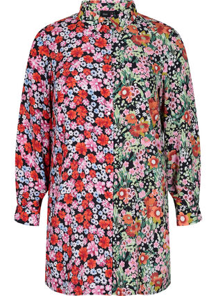 Lang blomstrete skjorte i viskose, Flower AOP Mix, Packshot image number 0