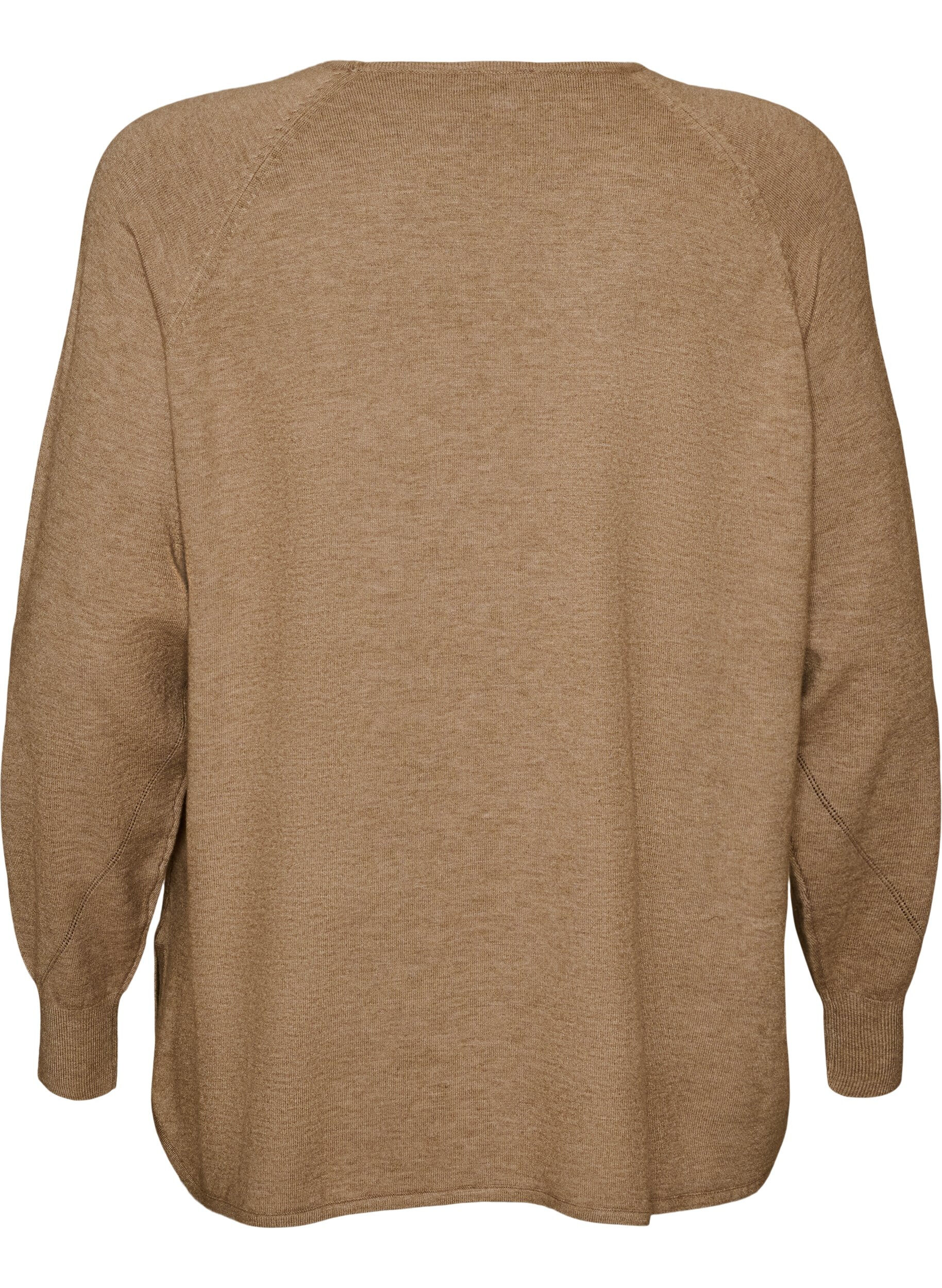 ZizziStrikket bluse med rund hals og strikket m&oslash;nster, Beige, Packshot image number 1