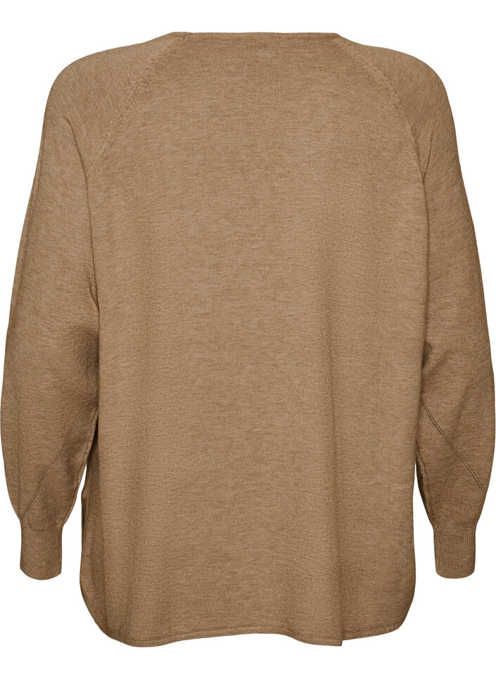 Strikket bluse med rund hals og strikket m&oslash;nster, Beige, Packshot image number 1