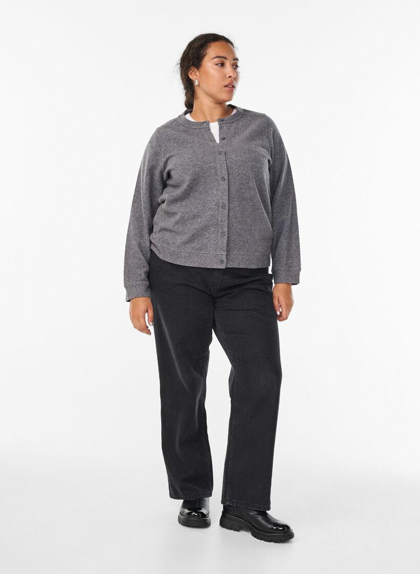 Jersey cardigan med rund hals og knapper, Grå, Model image number 1