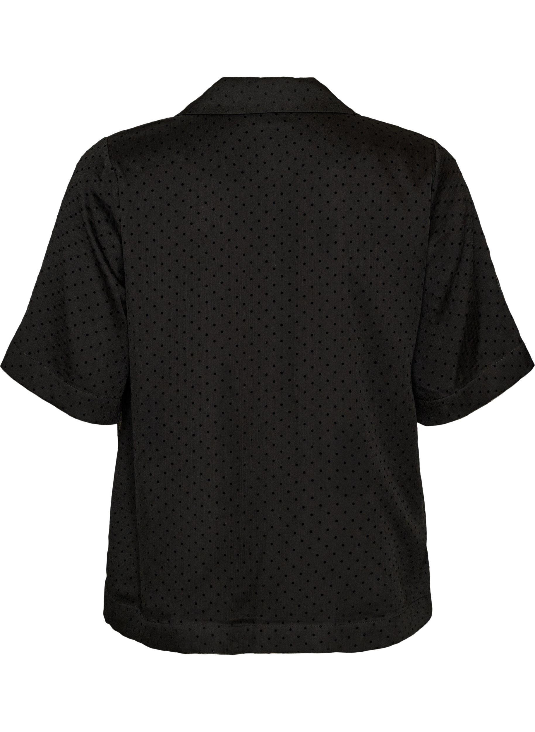 ZizziPolka dot skjortebluse med jakkeslag, Svart, Packshot image number 1