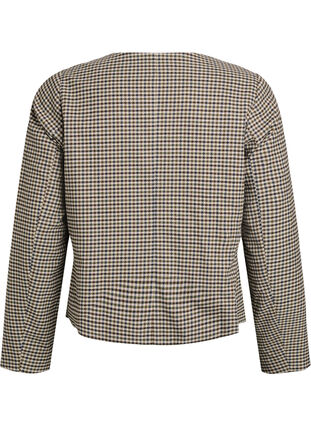 Zizzi Kort jakke med gullfargede knapper, Check brown, Packshot image number 1