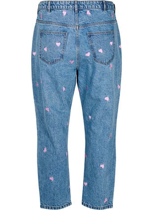 Zizzi Mille mom-fit jeans med broderi, Blå, Packshot image number 1