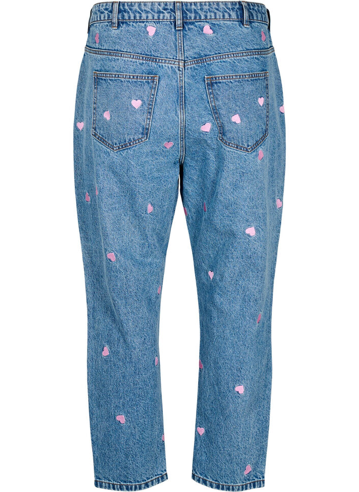 Mille mom-fit jeans med broderi, Blå, Packshot image number 1
