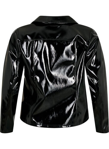 Wet look bikerjakke, Black, Packshot image number 1