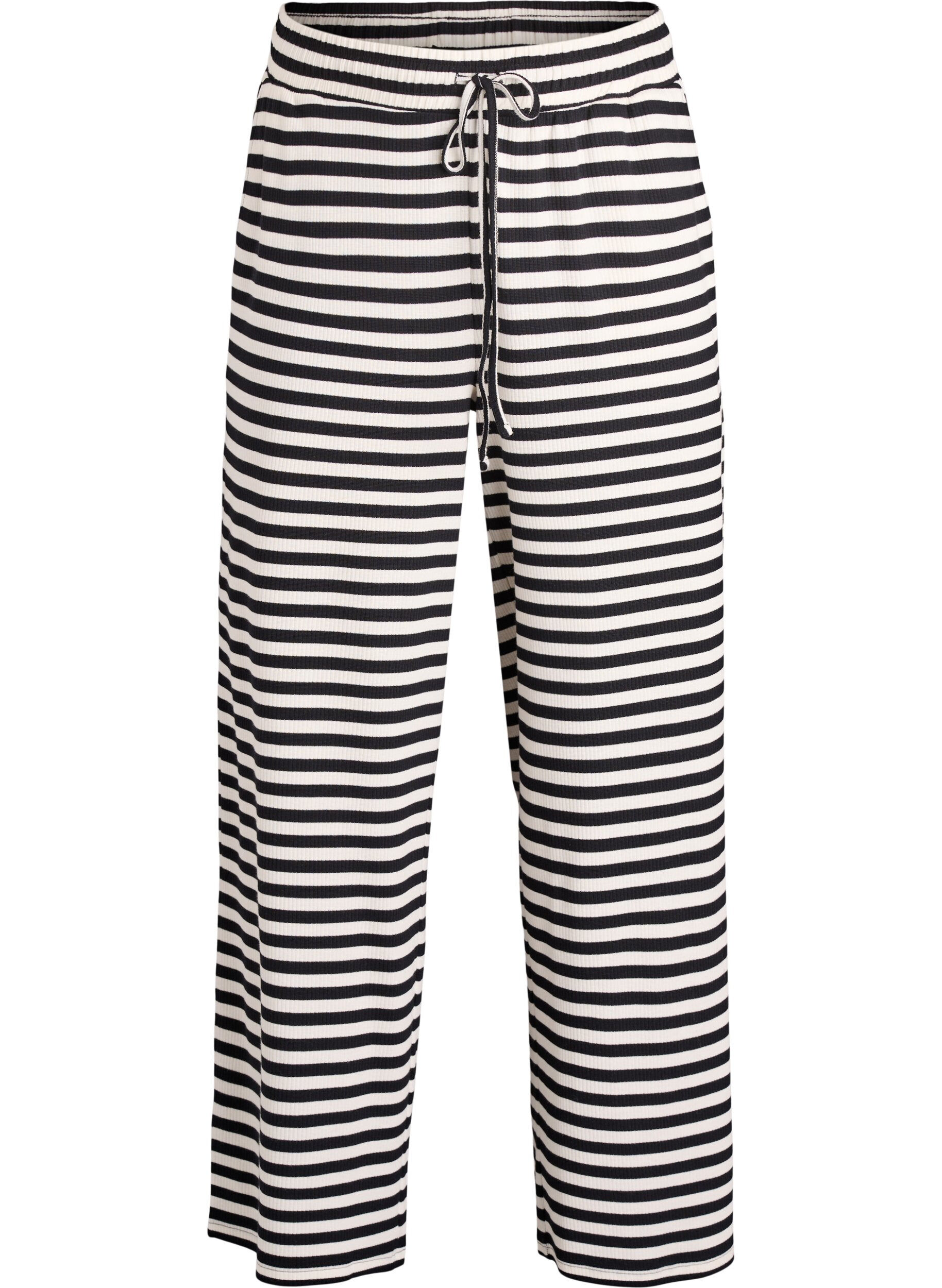 Stripete pyjamasbukser med h&oslash;y midje og vide ben