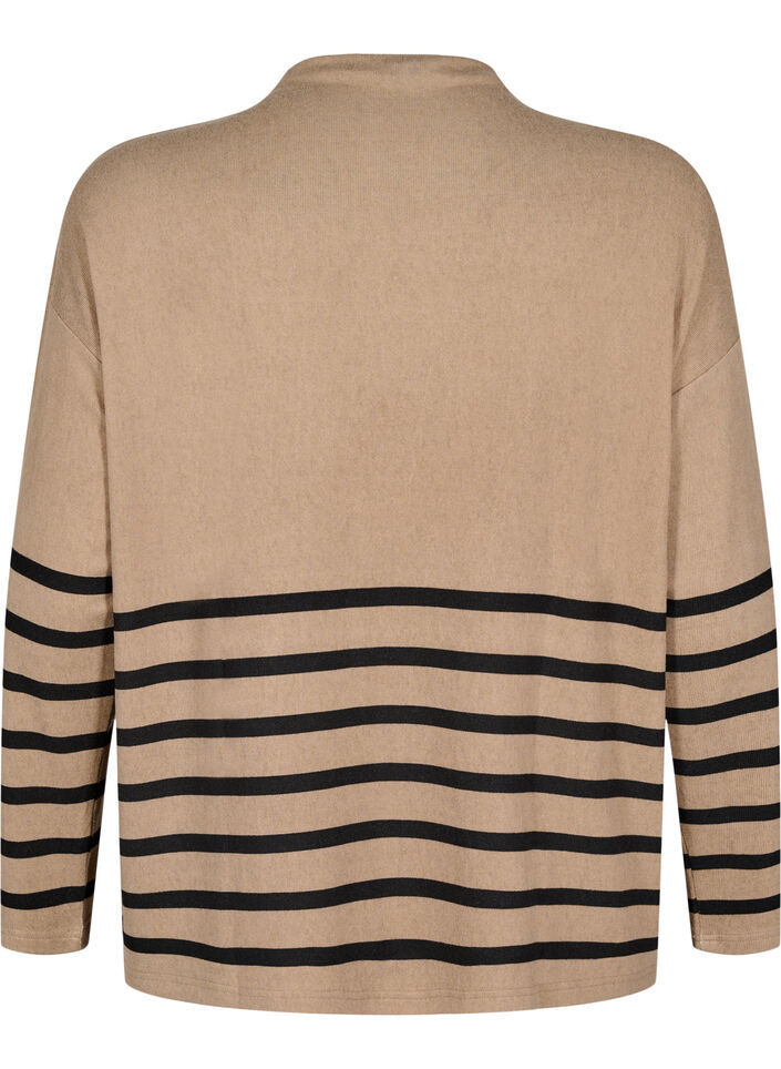 Bluse med høy hals og lange ermer, Beige, Packshot image number 1