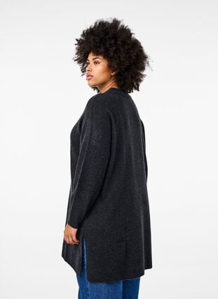 Zizzi Lang strikket bluse med lange ermer, Dark Grey Melange, Model image number 1