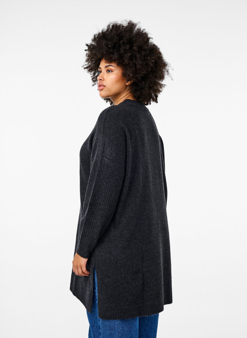 Lang strikket bluse med lange ermer, Dark Grey Melange, Model image number 1