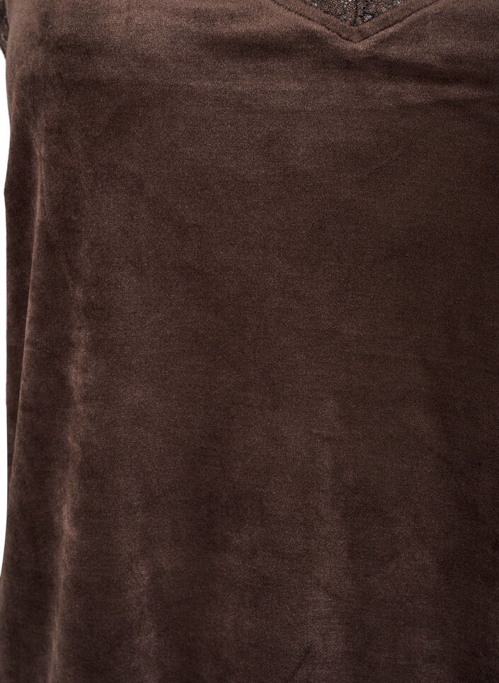 Velour topp med blonderkant, Brun, Packshot image number 2