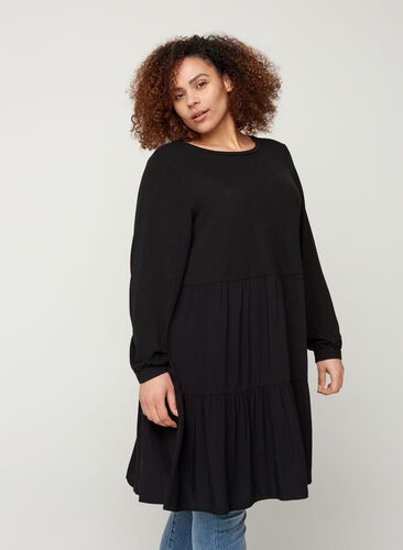 Langermet kjole med A-form, Black, Model image number 0