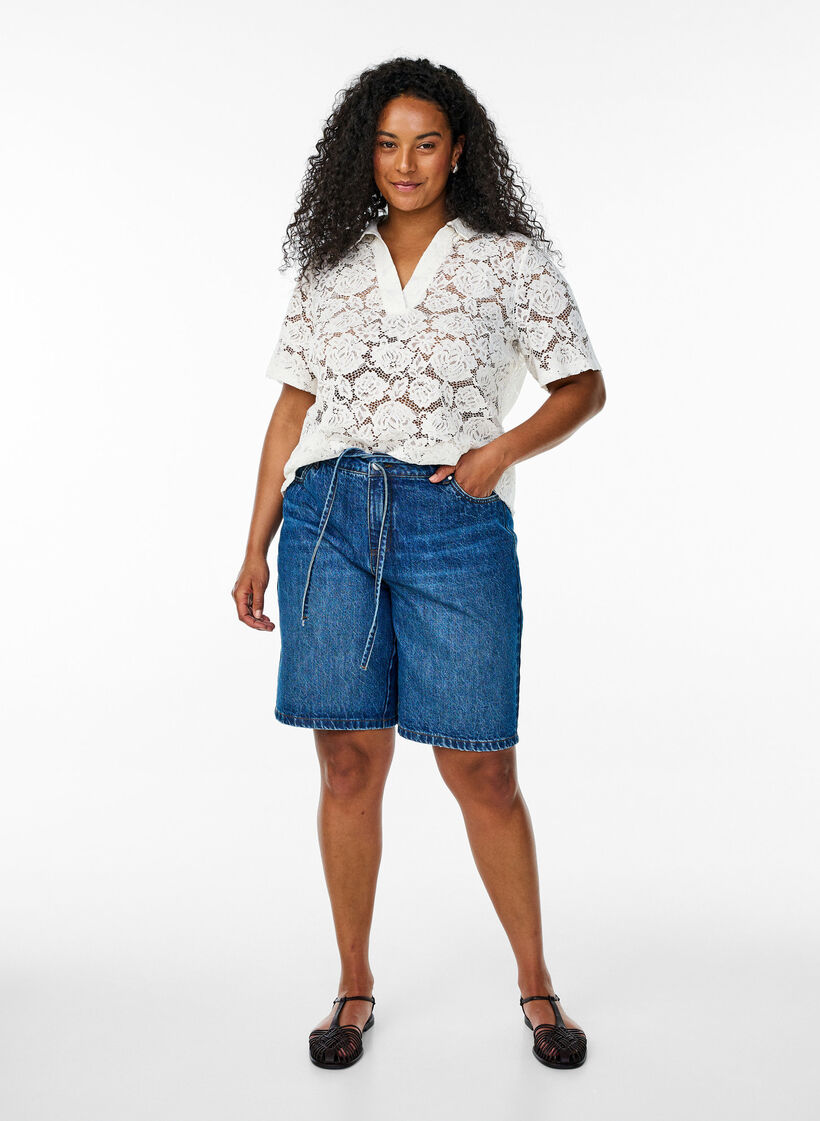 Blondebluse med krage og V-hals, Vanilje, Model image number 1