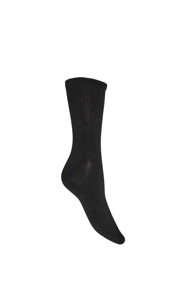 Ribbet sokk i bomull, Svart, Packshot image number 1