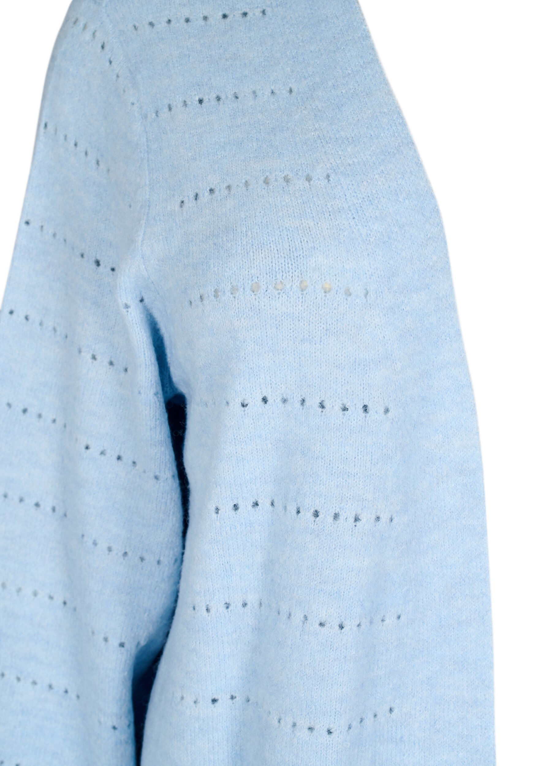 Zizzi Lang strikket cardigan med blondem&oslash;nster, Cashmere Blue Mel., Packshot image number 2