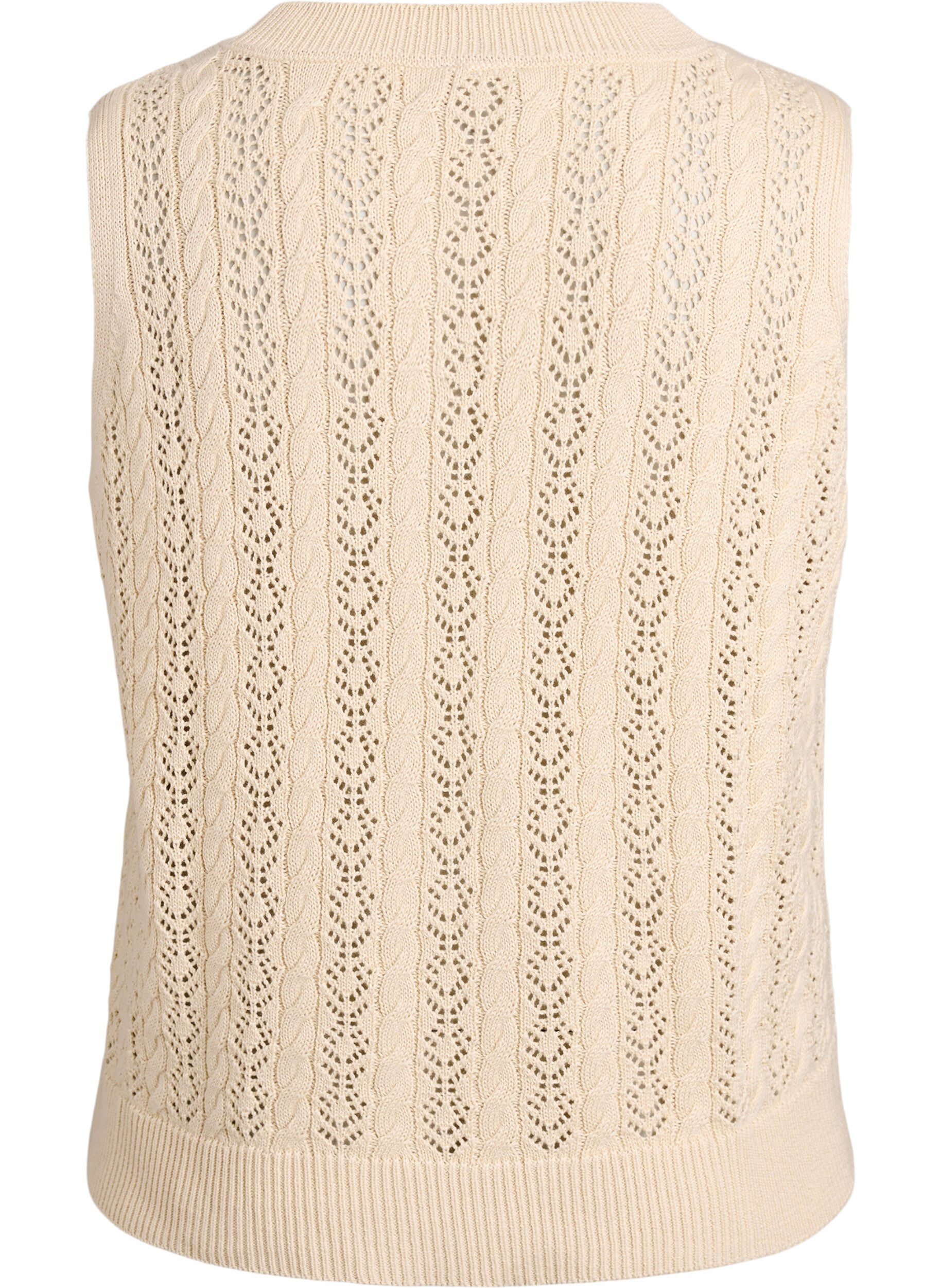 Zizzi Strikket vest med hullbroderi og knyting, Beige, Packshot image number 1