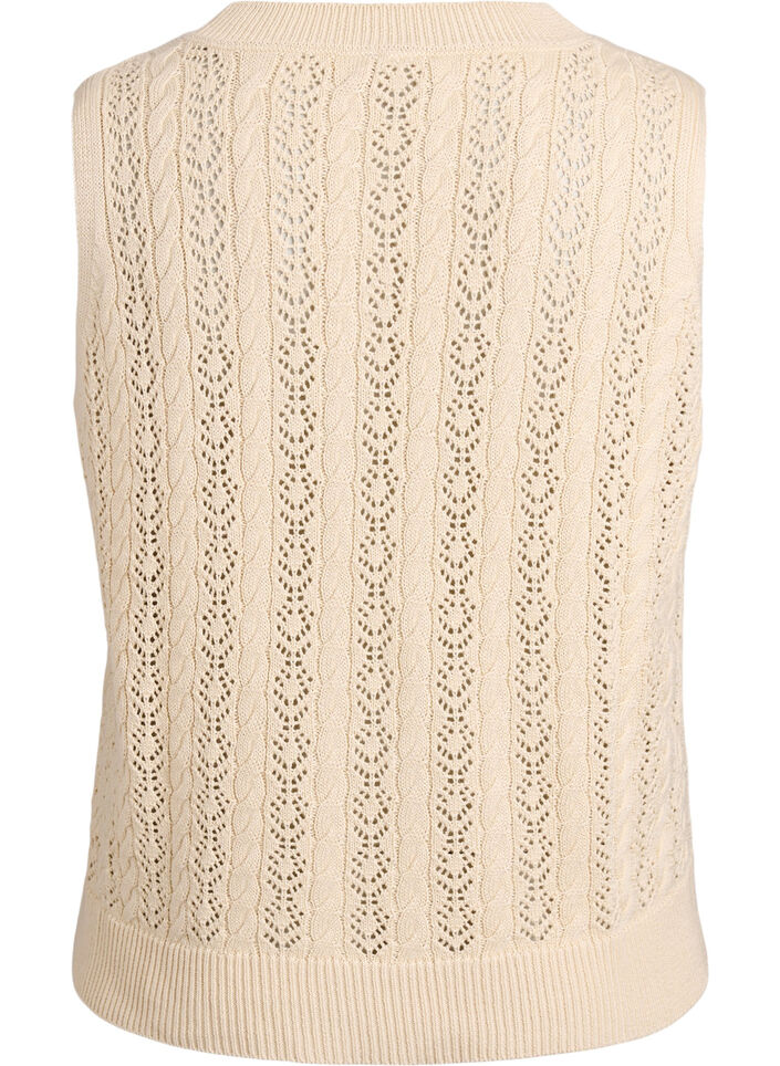 Strikket vest med hullbroderi og knyting, Beige, Packshot image number 1