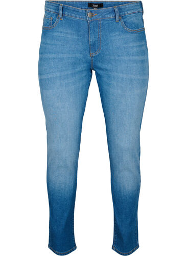 Emily jeans med vanlig liv og smal passform, Blue denim, Packshot image number 0