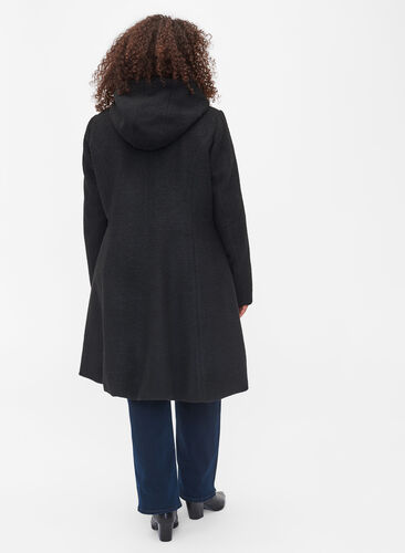 Jakke med hette og A-form, Black, Model image number 1