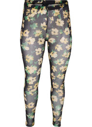 Leggings med mesh og blomstermønster, Yellow Green AOP