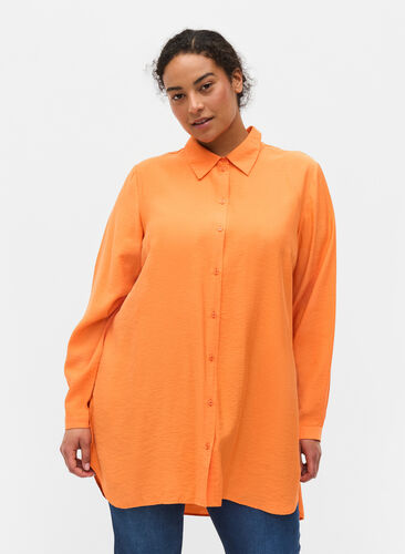 Lang skjorte i viskose, Celosia Orange, Model image number 0