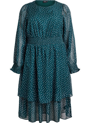 Zizzi Midikjole i chiffon med prikket mønster, Grønn, Packshot image number 0