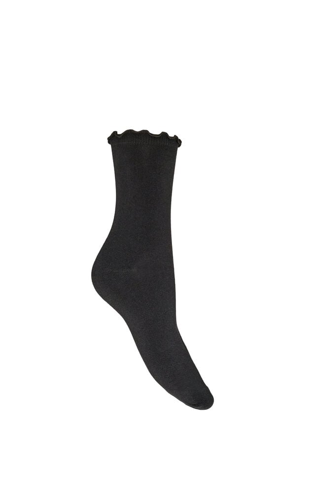 Bomullssokker med b&oslash;lgekant, Svart, Packshot image number 1