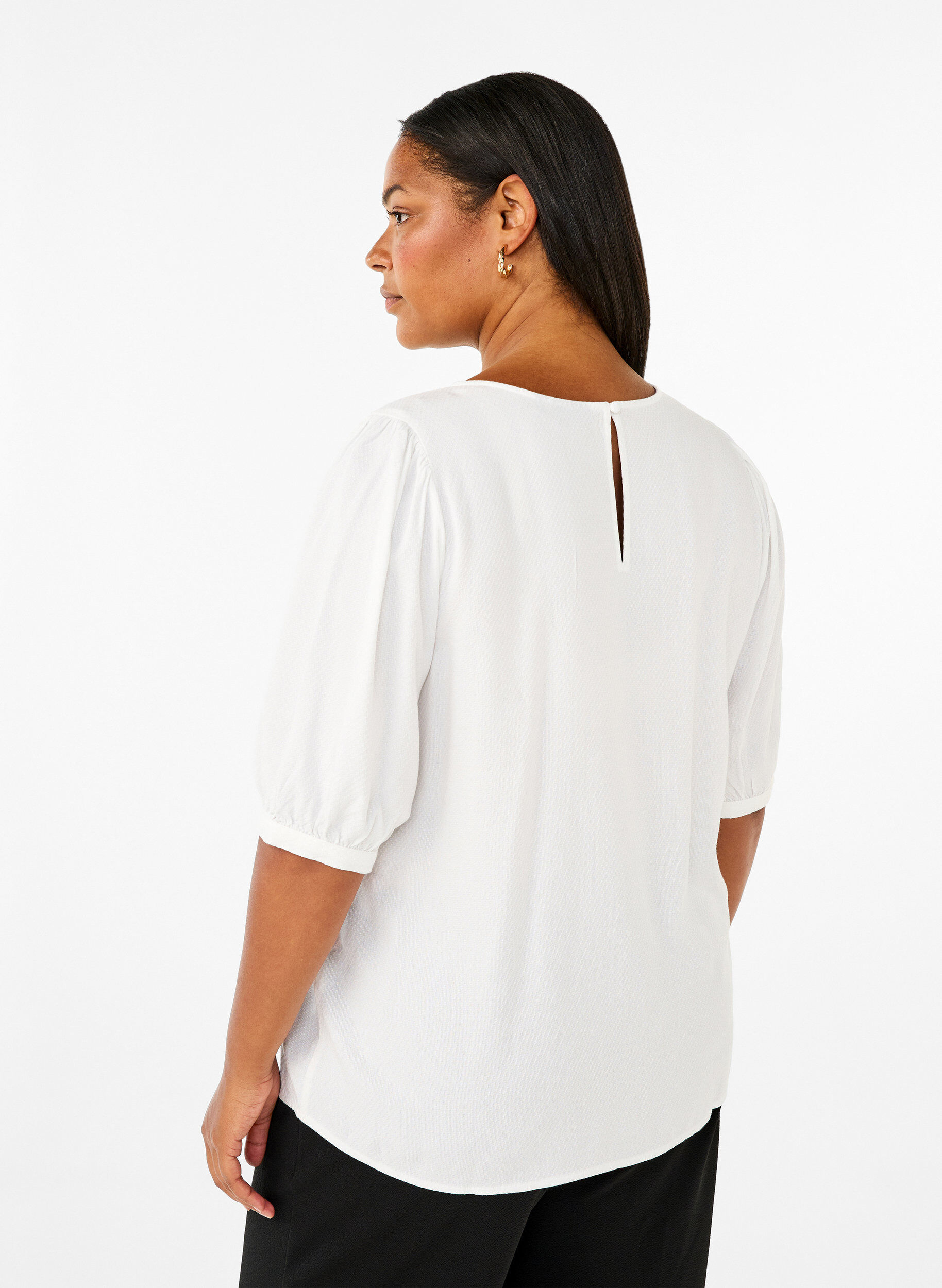 Zizzi Viskosebluse med 1/2-ermer, Bright White, Model image number 1