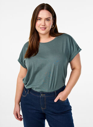Zizzi Kortermet T-skjorte i bomullsblanding, Grønn, Model image number 0