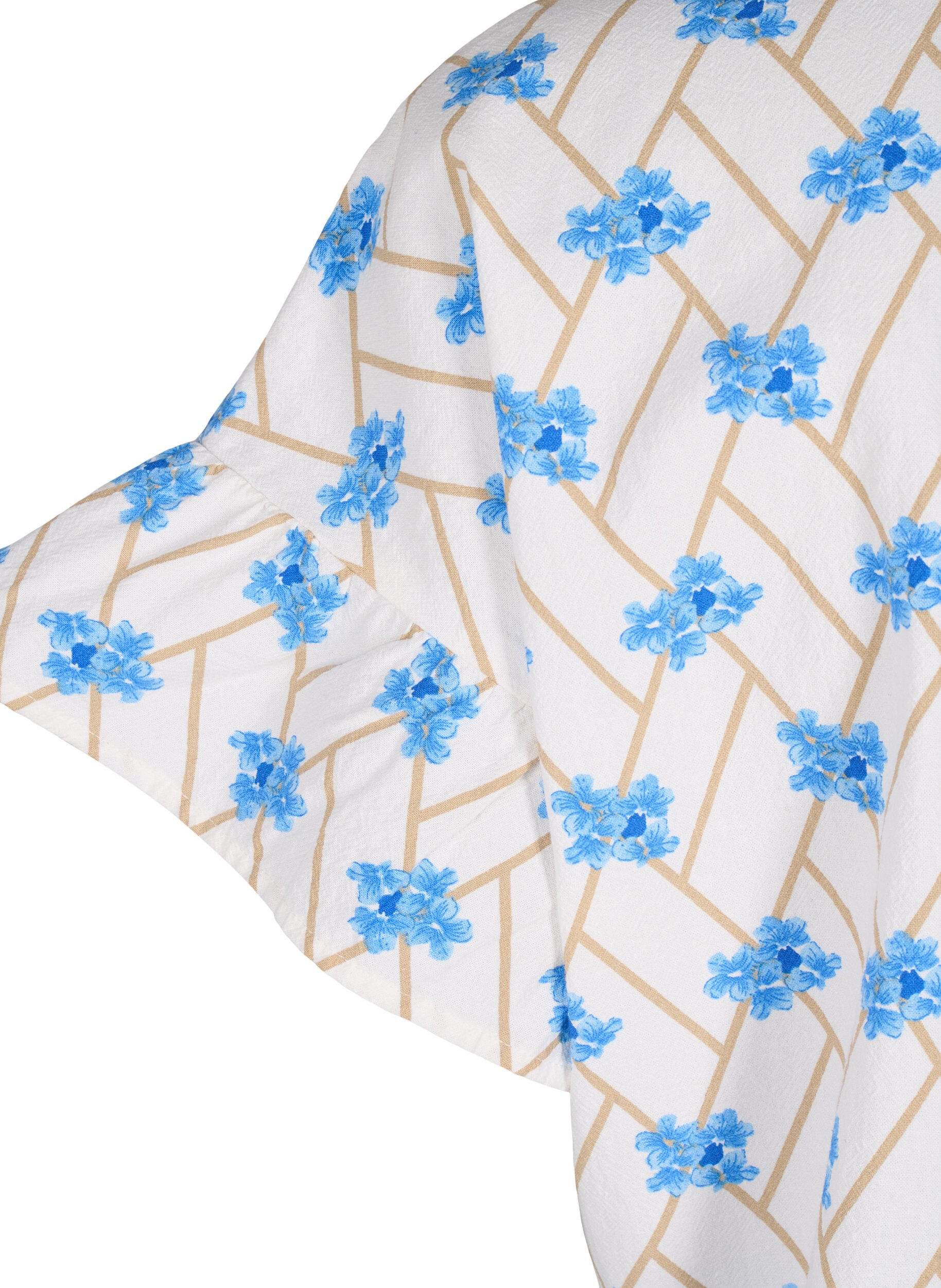 Zizzi Blomstret bomullstunika i bomull, Snow White Flower, Packshot image number 3