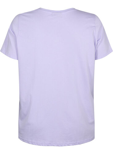 T-skjorte med V-hals og tekst i bomull, Lavender w. Text, Packshot image number 1