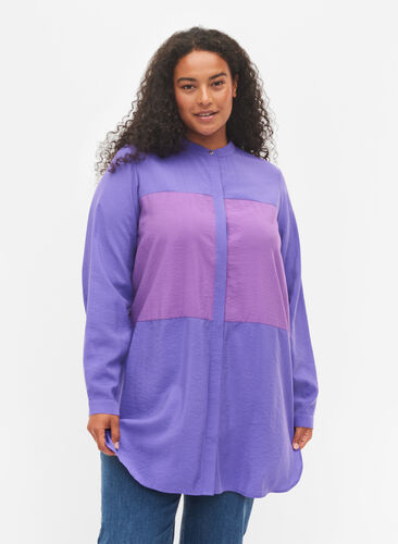 Lang skjorte med colorblock, Purple Block, Model image number 0