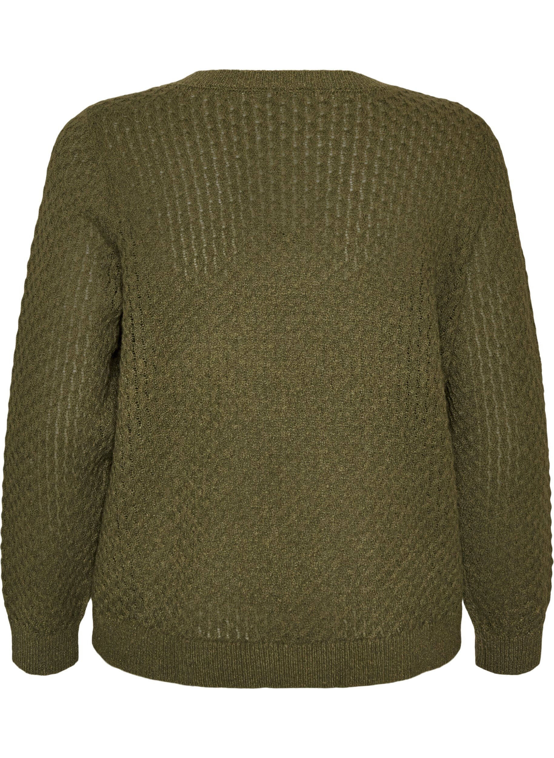 ZizziStrikkebluse med strukturert hullm&oslash;nster, Gr&oslash;nn, Packshot image number 1