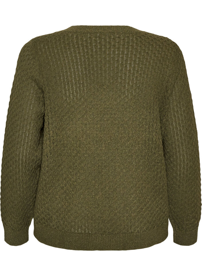 Strikkebluse med strukturert hullm&oslash;nster, Gr&oslash;nn, Packshot image number 1