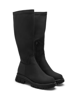 Lange boots med stretch og bred passform, Black, Packshot image number 1