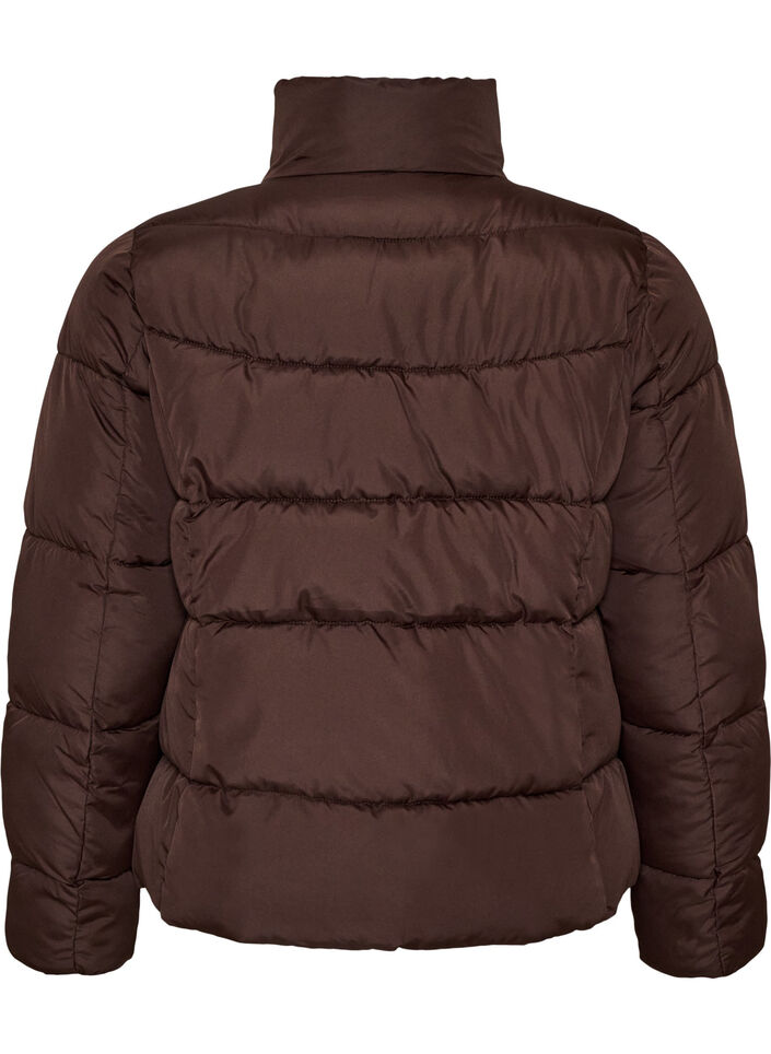 Kort pufferjakke med h&oslash;y krage, Brun, Packshot image number 1