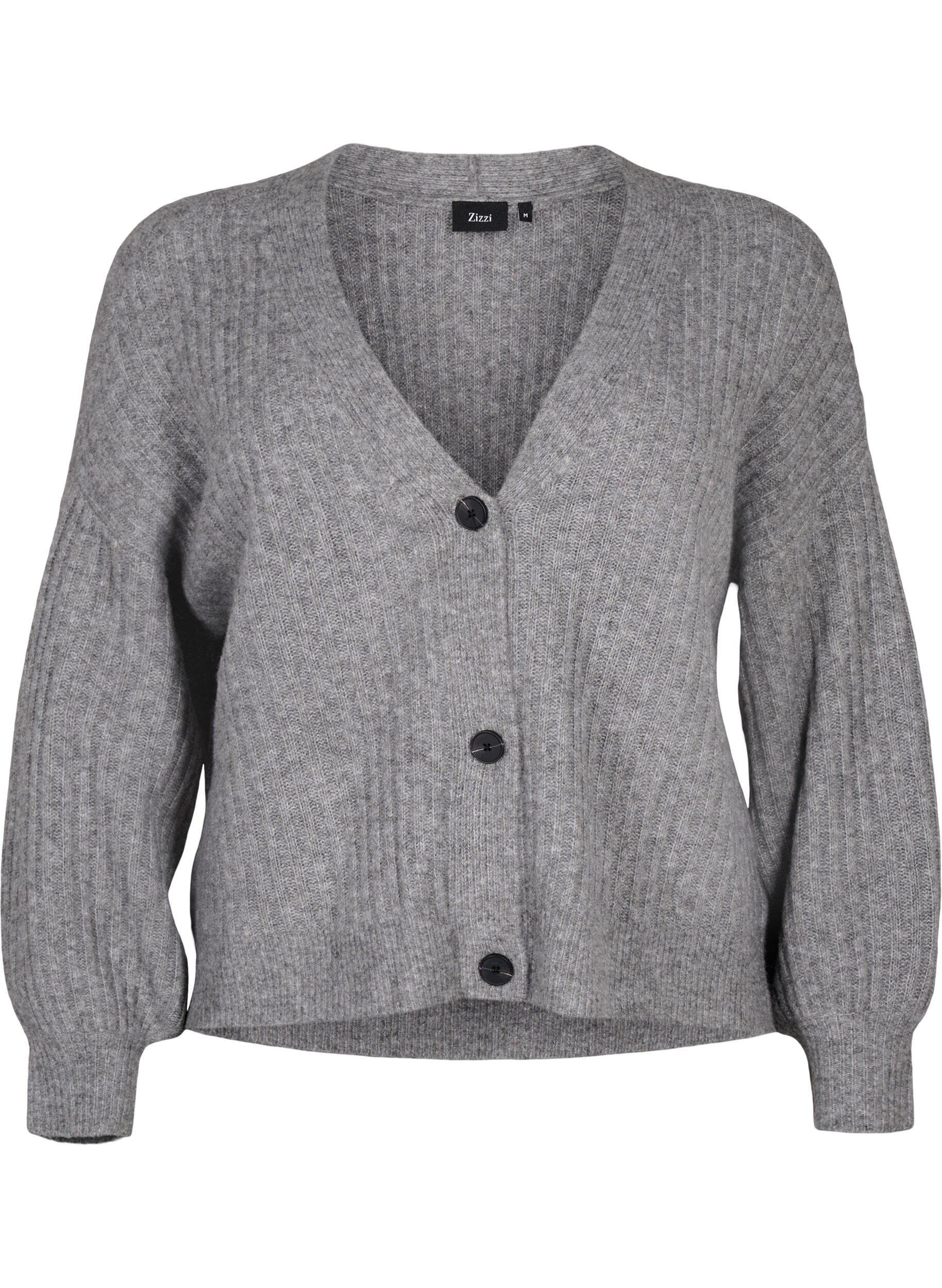 Zizzi Melange cardigan i ribbestrikk, Light Grey Melange, Packshot image number 0