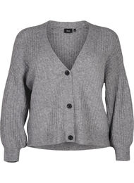 Melange cardigan i ribbestrikk, Light Grey Melange