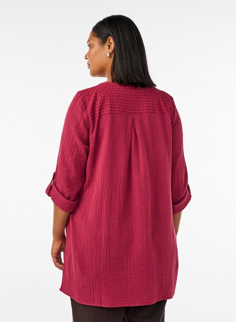 Bomullsmuslin tunika med broderie anglaise, R&oslash;d, Model image number 2