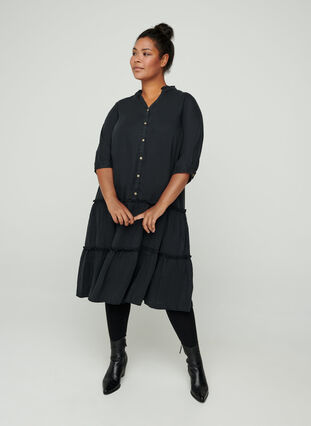 Kjole i lyocell med knapper, Black, Model image number 0