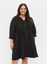 Fløyelskjole med 3/4-ermer og knapper, Black, Model