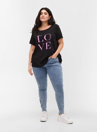 T-skjorte i bomull med trykk, Black Cyclamen LOVE, Model image number 2
