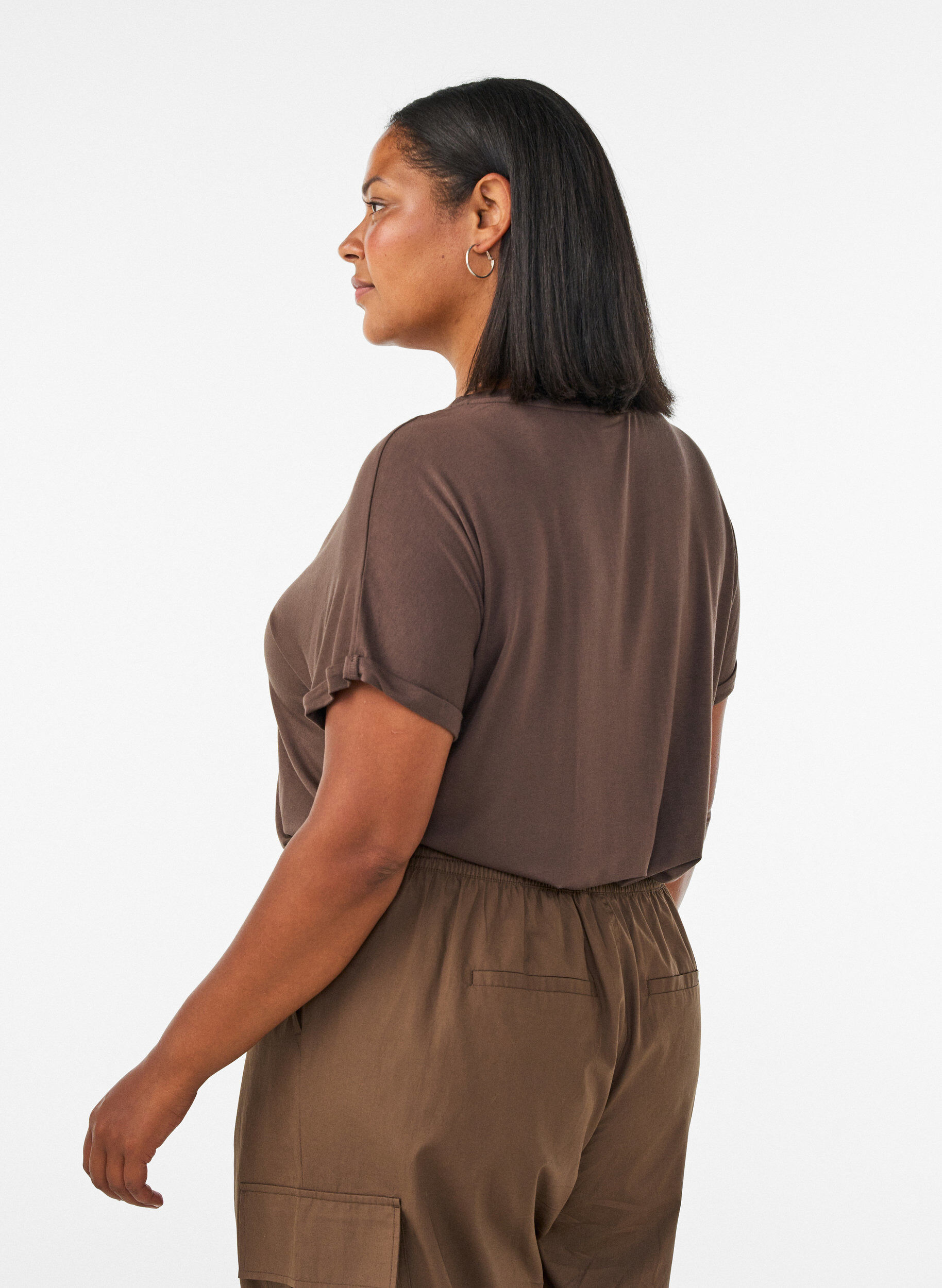 ZizziBasis V-hals T-skjorte i viskose, Brun, Model image number 2