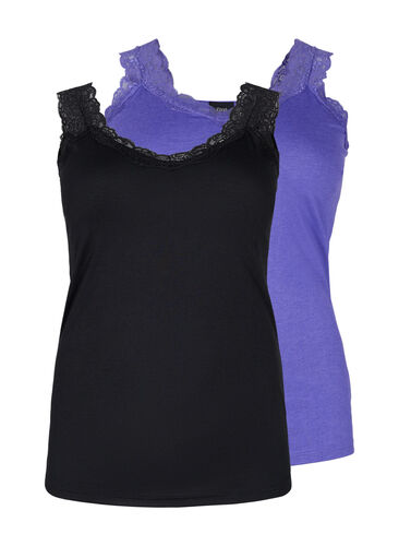 Topp med blonder, 2 stk., Black/Purple Coral, Packshot image number 0